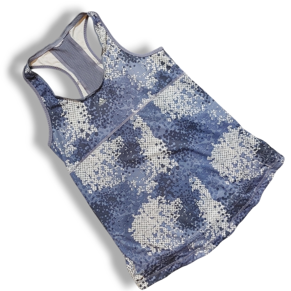 ADIDAS‎ - Rare Blue Spotted Patterned Racerback Athletic Tank Top With Mesh Back